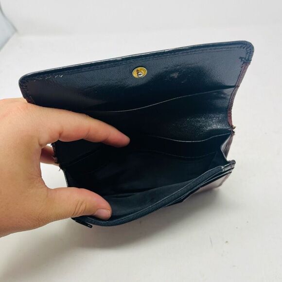 La Bella Zippered Wallet Snap Button Brown Black Genuine Leather One Size - Picture 6 of 7